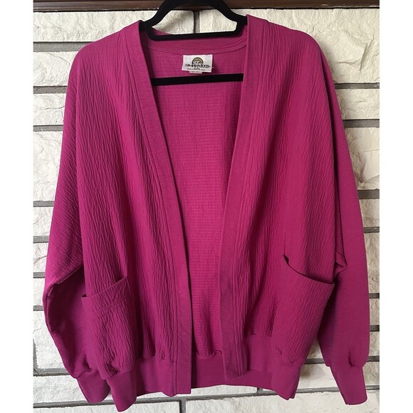 VTG Sloppy Joes Cardigan Womens One Size Pink Grandma Sweater USA Pockets Bright - Picture 1 of 6